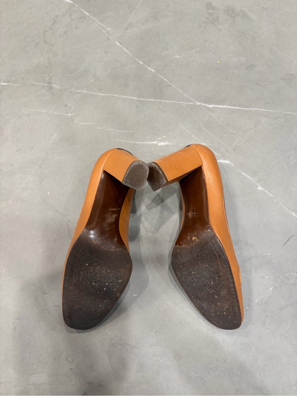 Salvatore Ferragamo Tan and Brown Leather Block Heel Pump - Picture 8 of 14